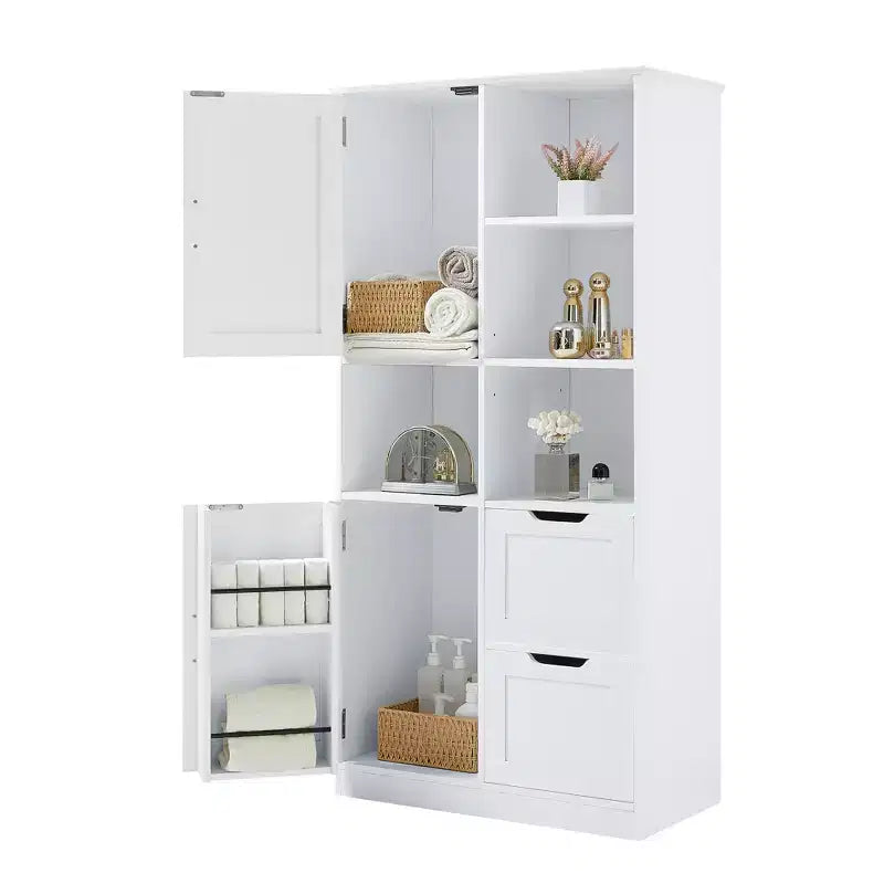 Mobiletto da bagno Whisen White, mobiletto autoportante con spazio di archiviazione multiplo e ripiano aperto