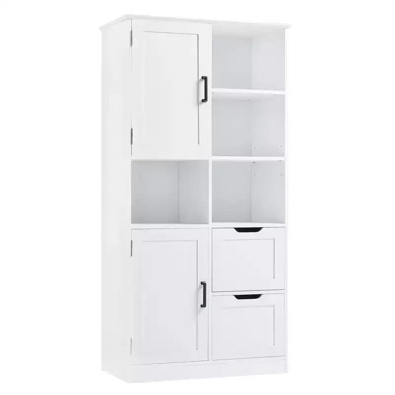 Mobiletto da bagno Whisen White, mobiletto autoportante con spazio di archiviazione multiplo e ripiano aperto