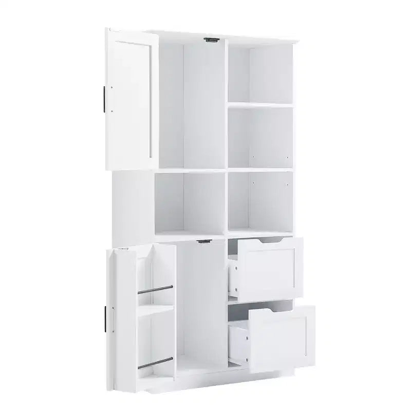 Mobiletto da bagno Whisen White, mobiletto autoportante con spazio di archiviazione multiplo e ripiano aperto
