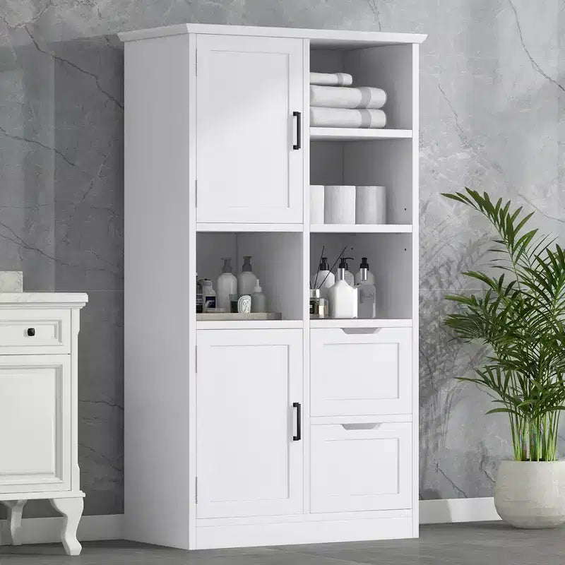 Mobiletto da bagno Whisen White, mobiletto autoportante con spazio di archiviazione multiplo e ripiano aperto