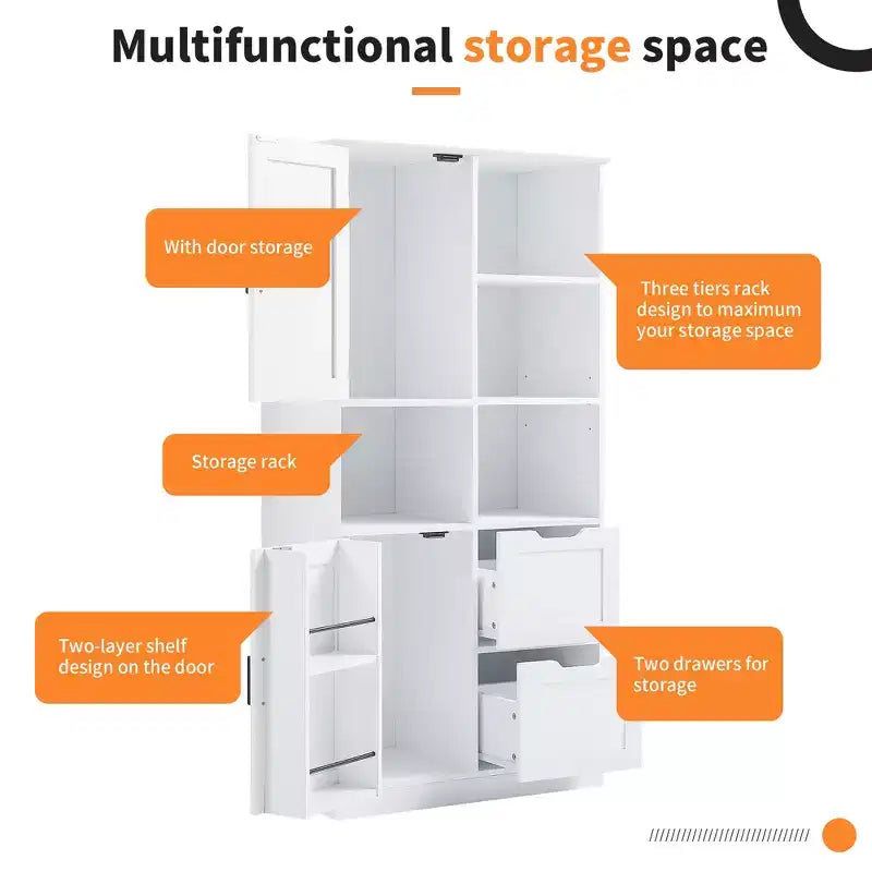 Mobiletto da bagno Whisen White, mobiletto autoportante con spazio di archiviazione multiplo e ripiano aperto