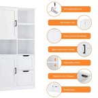 Mobiletto da bagno Whisen White, mobiletto autoportante con spazio di archiviazione multiplo e ripiano aperto