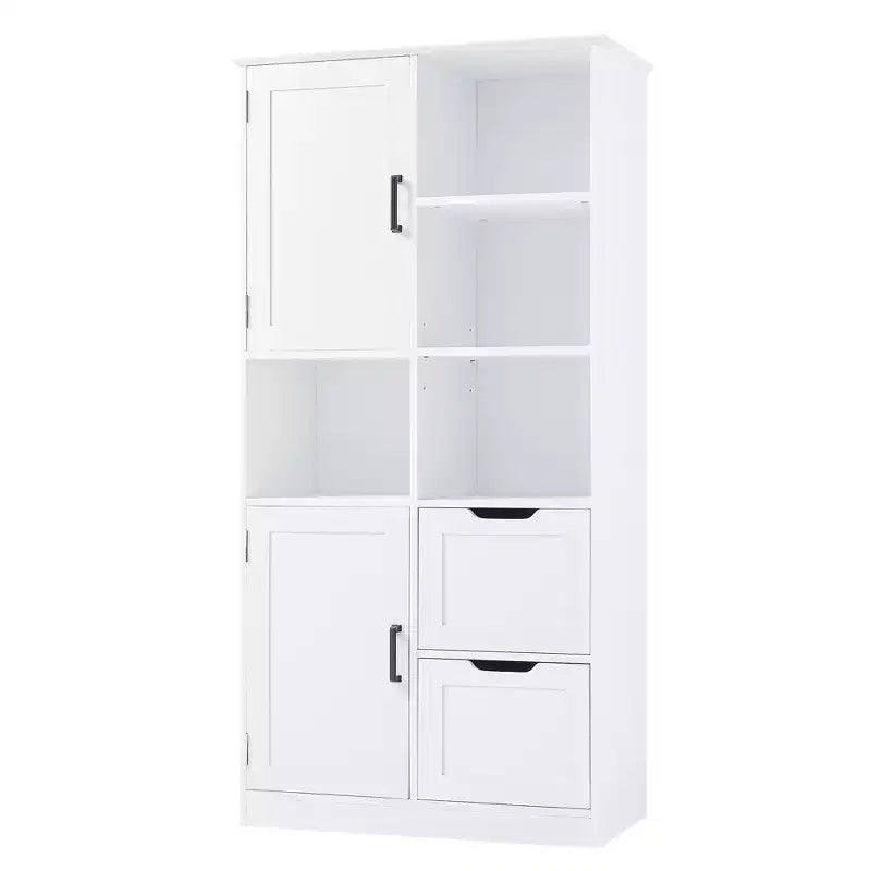 Mobiletto da bagno Whisen White, mobiletto autoportante con spazio di archiviazione multiplo e ripiano aperto