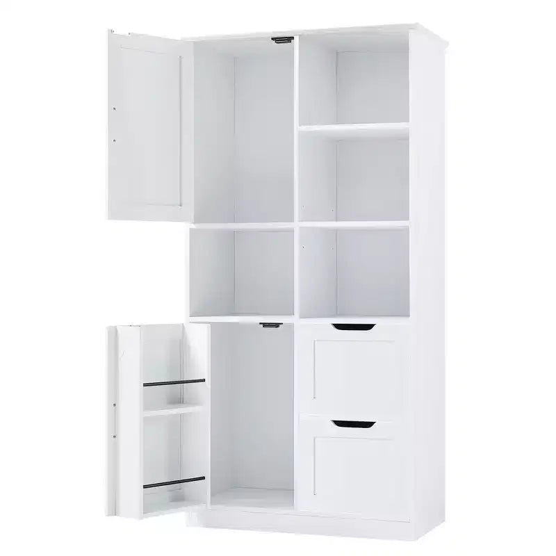 Mobiletto da bagno Whisen White, mobiletto autoportante con spazio di archiviazione multiplo e ripiano aperto