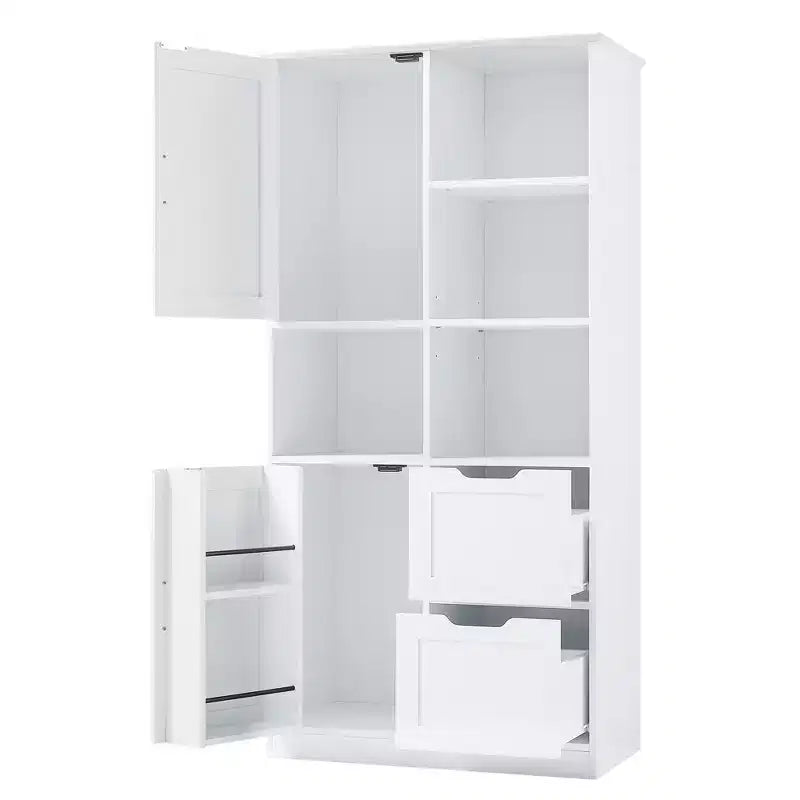 Mobiletto da bagno Whisen White, mobiletto autoportante con spazio di archiviazione multiplo e ripiano aperto