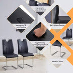 Set di 4 sedie da pranzo in PU nero con gambe in metallo argentato - Eleganti e versatili
