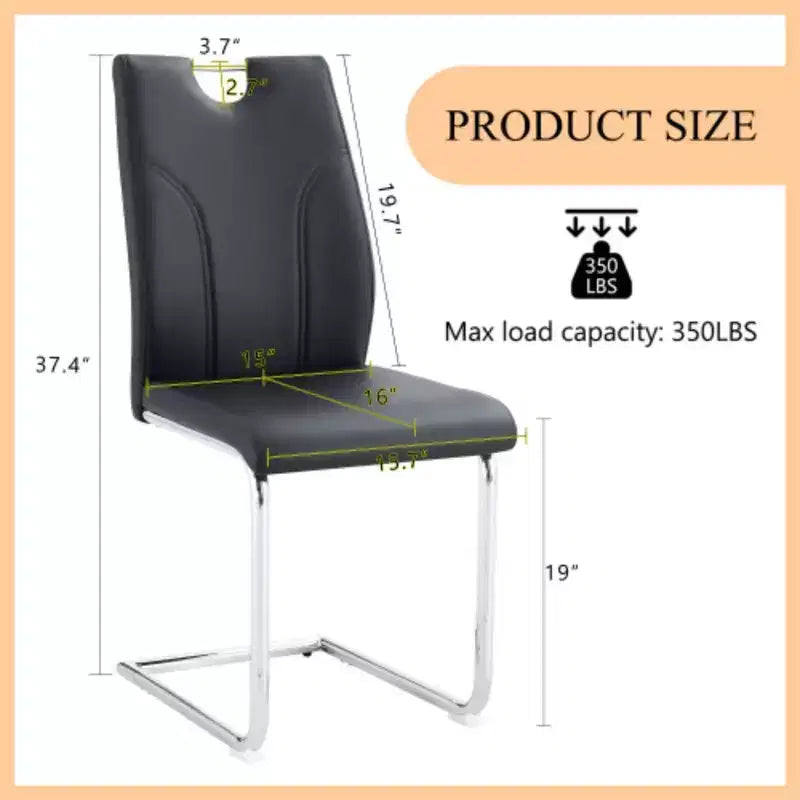 Set di 4 sedie da pranzo in PU nero con gambe in metallo argentato - Eleganti e versatili