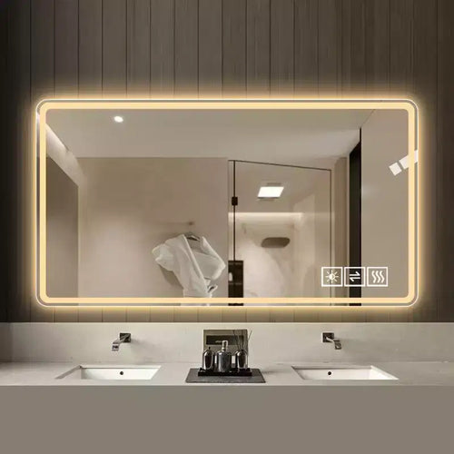 Specchio da bagno a LED 48x32: 3 colori, dimmerabile a 5 livelli, anti-appannamento, montaggio a parete, orizzontale/verticale