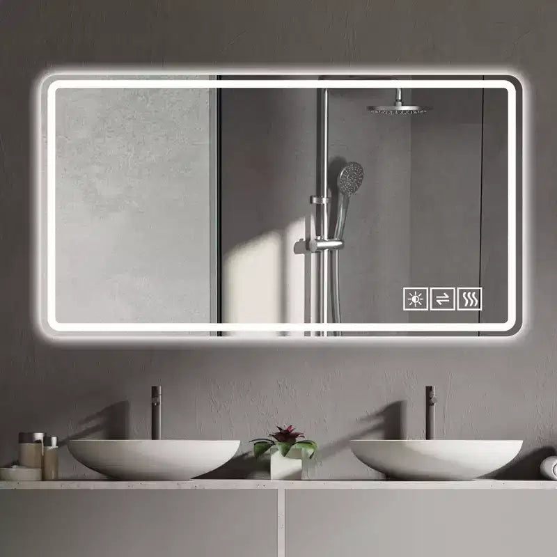 Specchio da bagno a LED 48x32: 3 colori, dimmerabile a 5 livelli, anti-appannamento, montaggio a parete, orizzontale/verticale