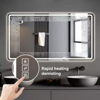 Specchio da bagno a LED 48x32: 3 colori, dimmerabile a 5 livelli, anti-appannamento, montaggio a parete, orizzontale/verticale