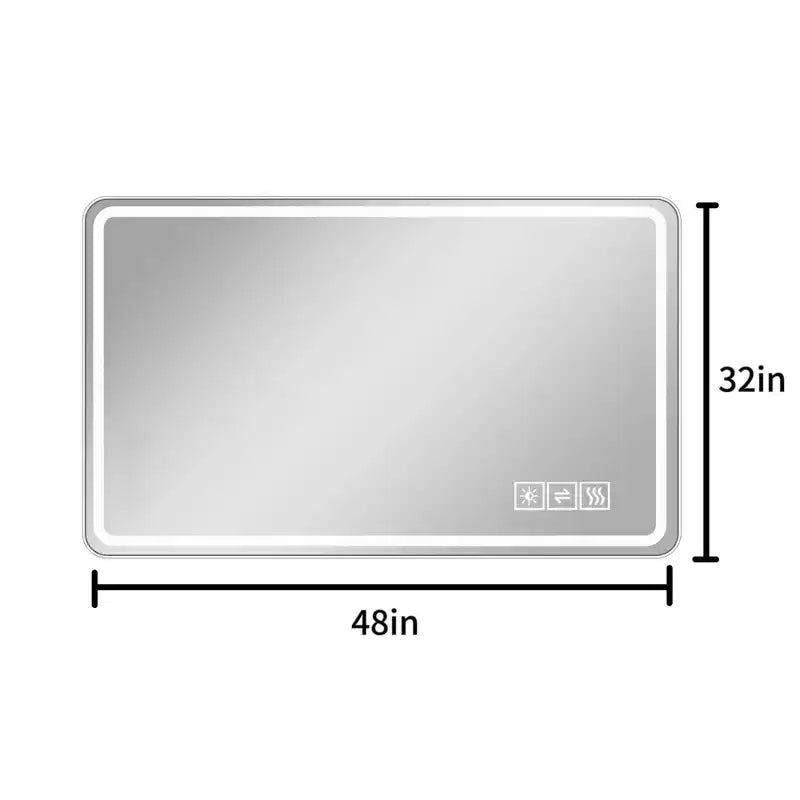 Specchio da bagno a LED 48x32: 3 colori, dimmerabile a 5 livelli, anti-appannamento, montaggio a parete, orizzontale/verticale