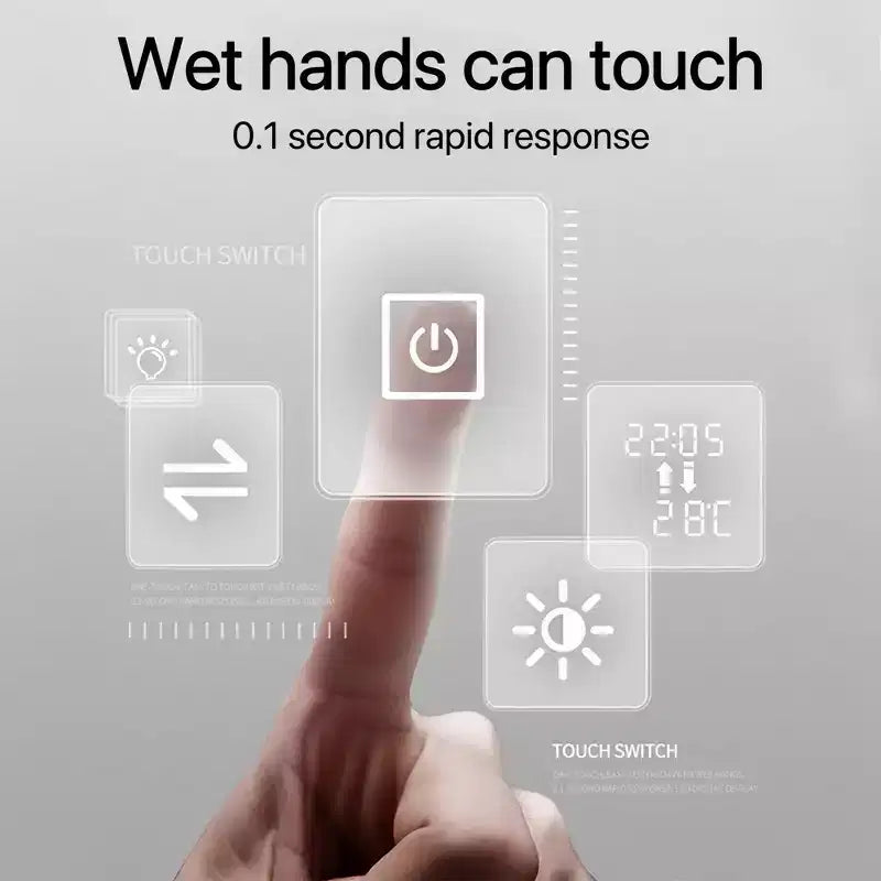 Specchio da bagno a LED 48x32: 3 colori, dimmerabile a 5 livelli, anti-appannamento, montaggio a parete, orizzontale/verticale