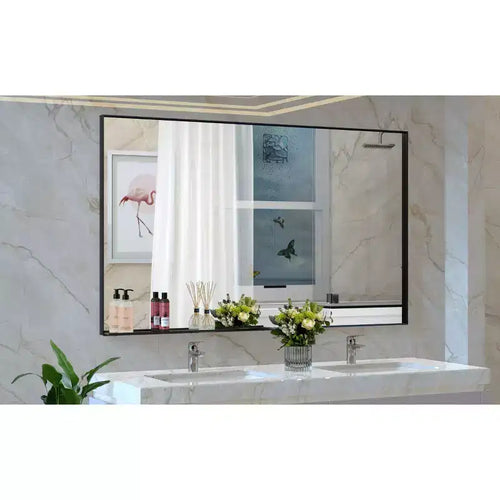 Miroir de salle de bain moderne 60x40 avec cadre noir : Grand format, aluminium, mural, vertical/horizontal