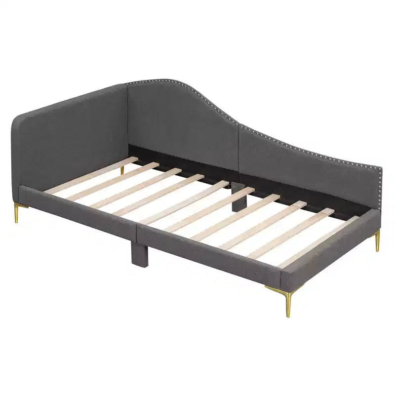 Divano letto imbottito in lino Twin/Full Size con testiera e braccioli, gambe di supporto - HABITRIO