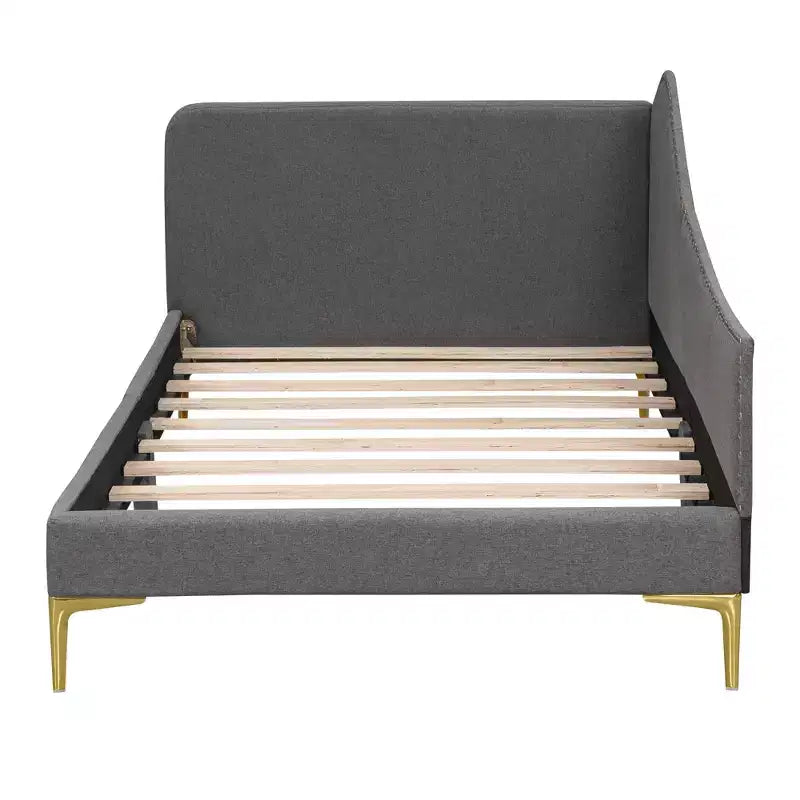 Divano letto imbottito in lino Twin/Full Size con testiera e braccioli, gambe di supporto - HABITRIO