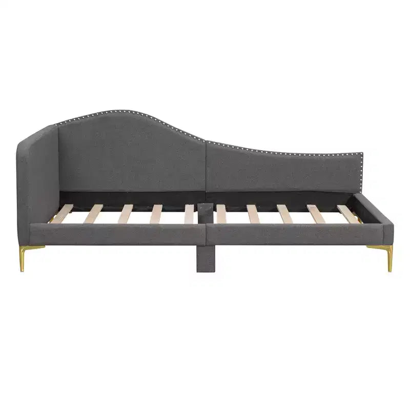 Divano letto imbottito in lino Twin/Full Size con testiera e braccioli, gambe di supporto - HABITRIO