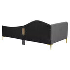 Divano letto imbottito in lino Twin/Full Size con testiera e braccioli, gambe di supporto - HABITRIO