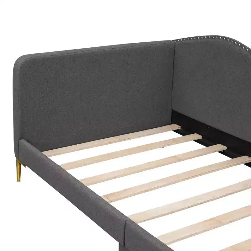 Divano letto imbottito in lino Twin/Full Size con testiera e braccioli, gambe di supporto - HABITRIO