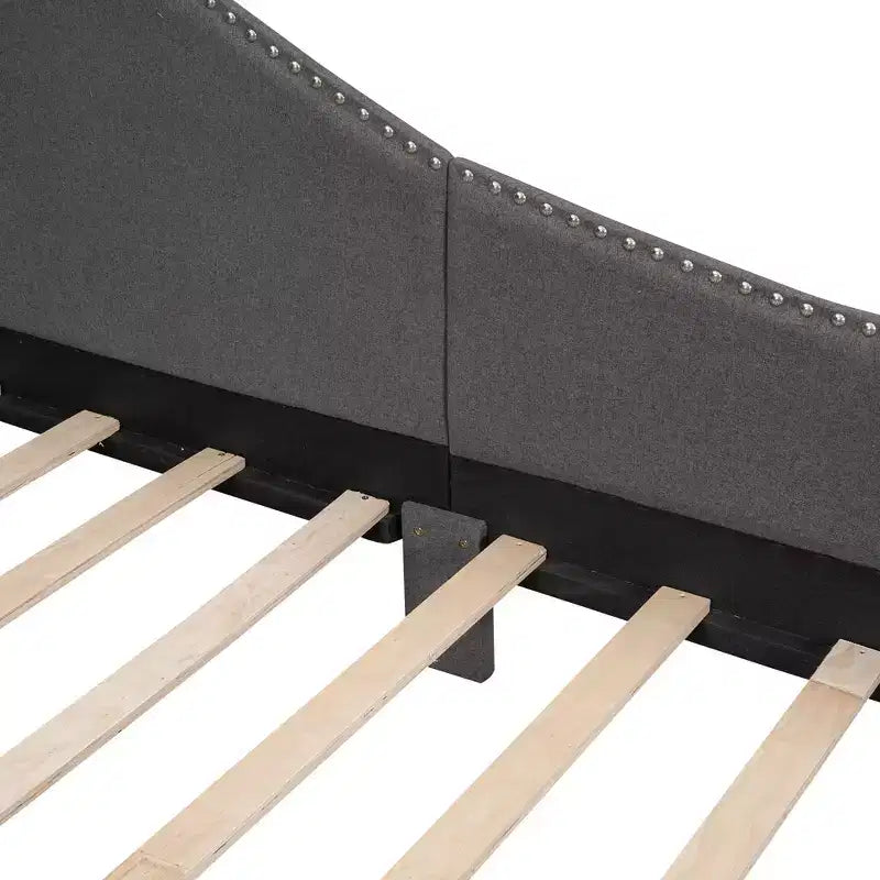 Divano letto imbottito in lino Twin/Full Size con testiera e braccioli, gambe di supporto - HABITRIO