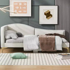 Divano letto imbottito in lino Twin/Full Size con testiera e braccioli, gambe di supporto - HABITRIO