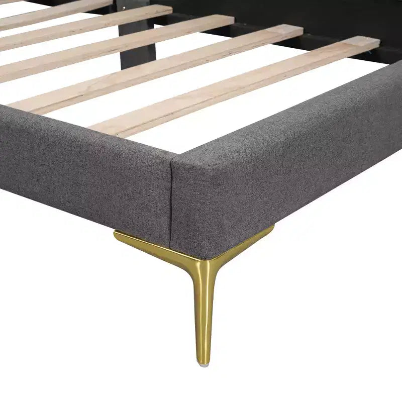 Divano letto imbottito in lino Twin/Full Size con testiera e braccioli, gambe di supporto - HABITRIO