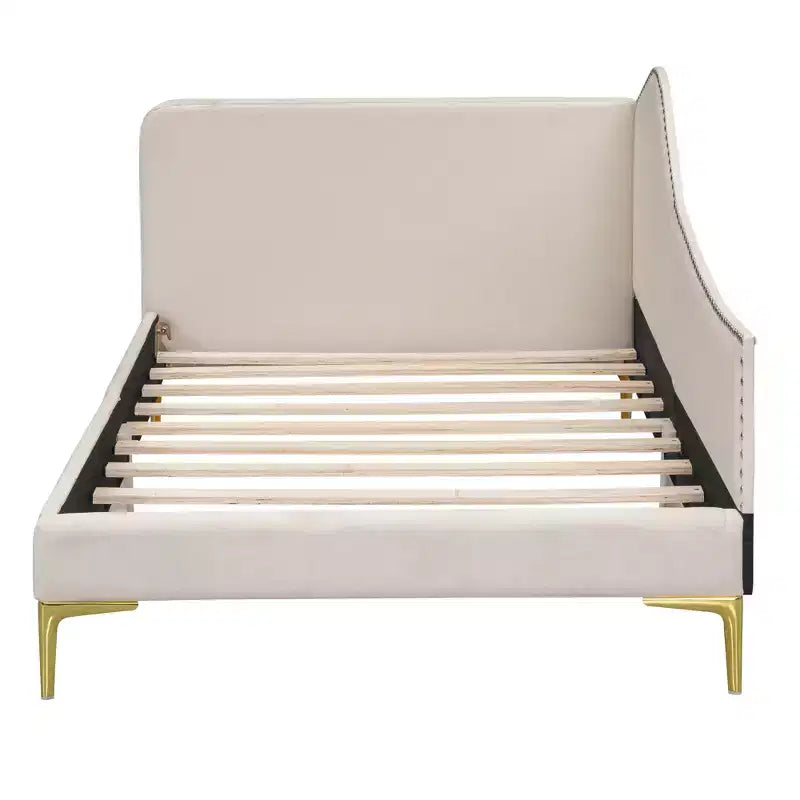 Divano letto imbottito in lino Twin/Full Size con testiera e braccioli, gambe di supporto - HABITRIO