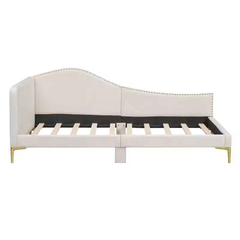 Divano letto imbottito in lino Twin/Full Size con testiera e braccioli, gambe di supporto - HABITRIO