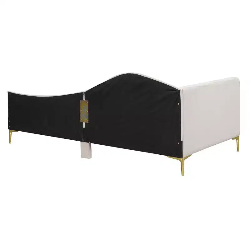 Divano letto imbottito in lino Twin/Full Size con testiera e braccioli, gambe di supporto - HABITRIO