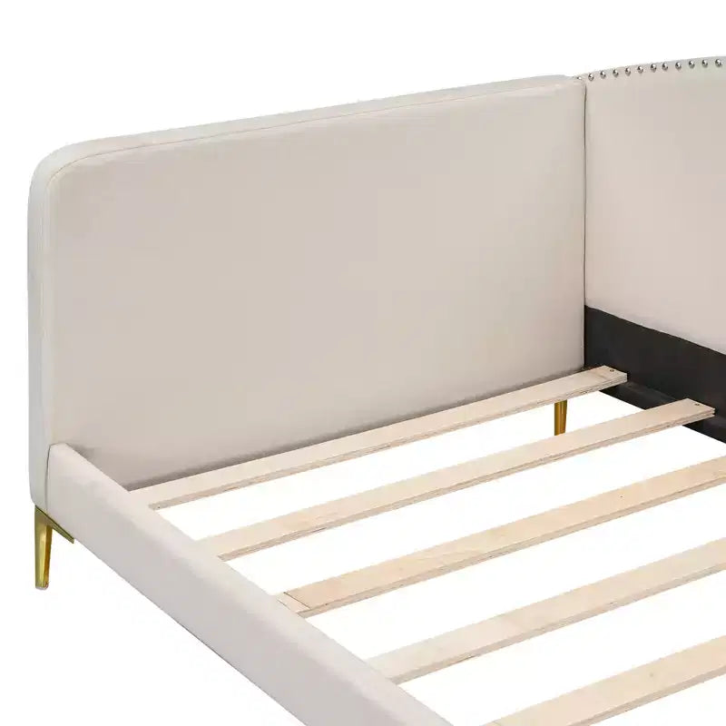 Divano letto imbottito in lino Twin/Full Size con testiera e braccioli, gambe di supporto - HABITRIO