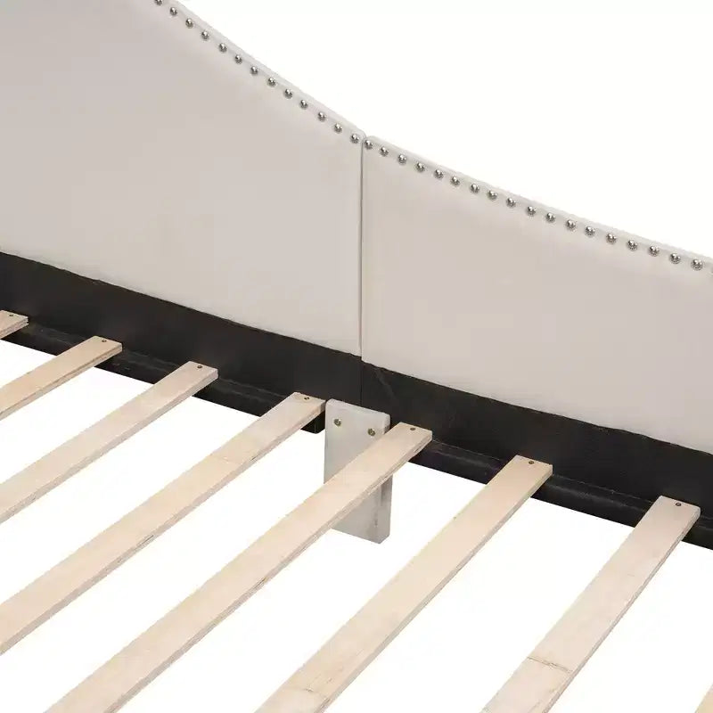 Divano letto imbottito in lino Twin/Full Size con testiera e braccioli, gambe di supporto - HABITRIO