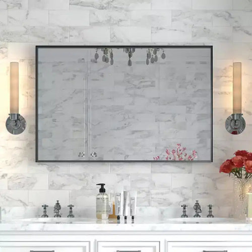 Specchio da Bagno Nero Lucido 36x30 pollici per Parete Specchio da Trucco Rettangolare da Angolo Specchio da Fattoria Specchio Rettangolare Moderno con Cornice in Metallo