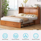 Mjkone Letto a Scomparsa a Mobile, Letto a Scomparsa Moderno Queen con Materasso, Stazione di Ricarica USB Incorporata e Cassetti
