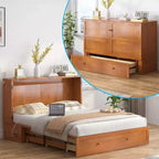 Mjkone Letto a Scomparsa a Mobile, Letto a Scomparsa Moderno Queen con Materasso, Stazione di Ricarica USB Incorporata e Cassetti