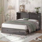 Mjkone Letto a Scomparsa a Mobile, Letto a Scomparsa Moderno Queen con Materasso, Stazione di Ricarica USB Incorporata e Cassetti