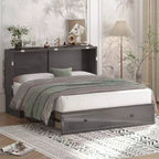 Mjkone Letto a Scomparsa a Mobile, Letto a Scomparsa Moderno Queen con Materasso, Stazione di Ricarica USB Incorporata e Cassetti
