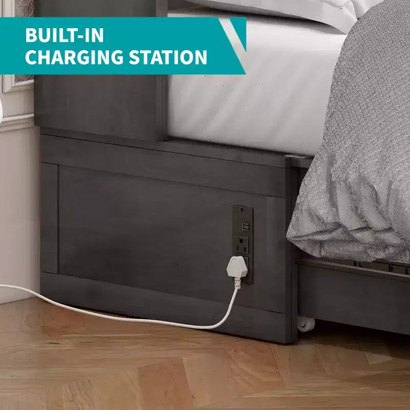 Mjkone Letto a Scomparsa a Mobile, Letto a Scomparsa Moderno Queen con Materasso, Stazione di Ricarica USB Incorporata e Cassetti