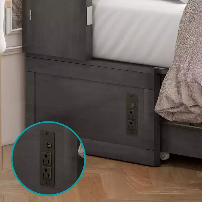 Mjkone Letto a Scomparsa a Mobile, Letto a Scomparsa Moderno Queen con Materasso, Stazione di Ricarica USB Incorporata e Cassetti