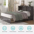 Mjkone Letto a Scomparsa a Mobile, Letto a Scomparsa Moderno Queen con Materasso, Stazione di Ricarica USB Incorporata e Cassetti