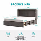 Mjkone Letto a Scomparsa a Mobile, Letto a Scomparsa Moderno Queen con Materasso, Stazione di Ricarica USB Incorporata e Cassetti