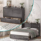 Mjkone Letto a Scomparsa a Mobile, Letto a Scomparsa Moderno Queen con Materasso, Stazione di Ricarica USB Incorporata e Cassetti