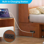 Mjkone Letto a Scomparsa a Mobile, Letto a Scomparsa Moderno Queen con Materasso, Stazione di Ricarica USB Incorporata e Cassetti