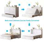 Mjkone Letto a Scomparsa a Mobile, Letto a Scomparsa Moderno Queen con Materasso, Stazione di Ricarica USB Incorporata e Cassetti
