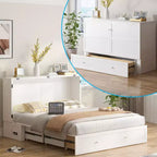 Mjkone Letto a Scomparsa a Mobile, Letto a Scomparsa Moderno Queen con Materasso, Stazione di Ricarica USB Incorporata e Cassetti