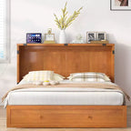 Mjkone Letto a Scomparsa a Mobile, Letto a Scomparsa Moderno Queen con Materasso, Stazione di Ricarica USB Incorporata e Cassetti