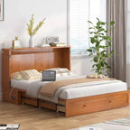 Mjkone Letto a Scomparsa a Mobile, Letto a Scomparsa Moderno Queen con Materasso, Stazione di Ricarica USB Incorporata e Cassetti
