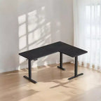 Scrivania angolare elettrica sagomata, 160 x 120 cm. Scrivania ad angolo regolabile in altezza con prese di corrente e 2 pulsanti di memoria.