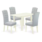 Set da pranzo HomeStock 5 pezzi, tavolo bianco in lino con sedie azzurre