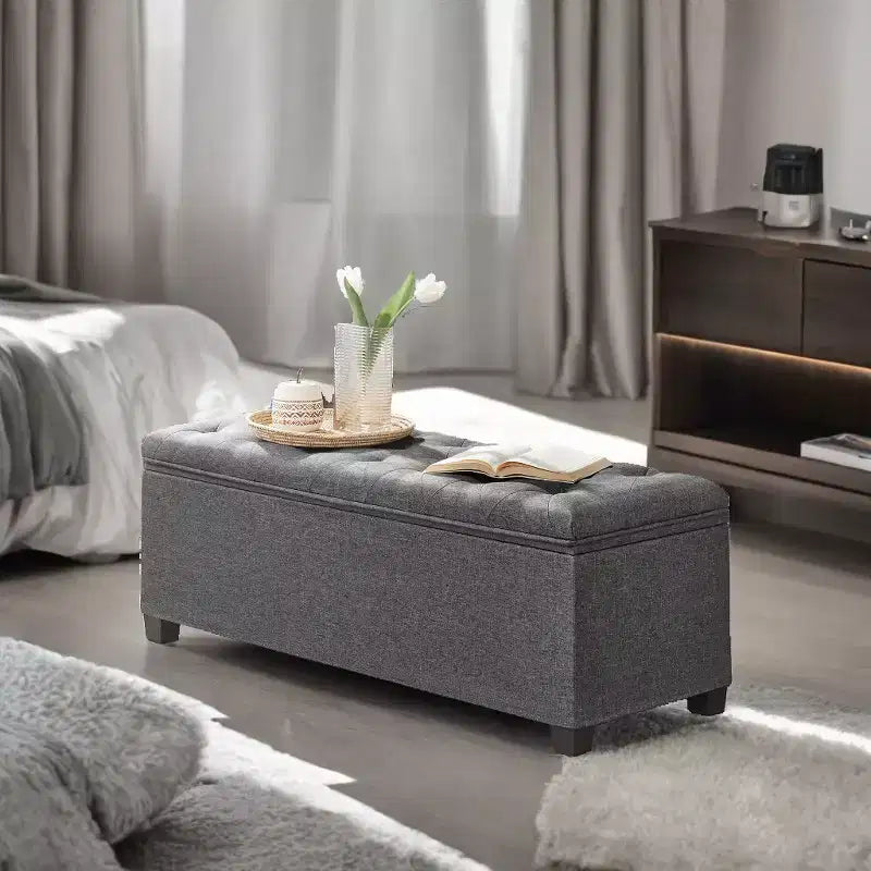 LEDREM 43.3 Panca Contenitore, Poggiapiedi con Gambe, Pouf Contenitore, Panca Rettangolare per Fondo Letto, Baule Contenitore, Carico fino a 300 kg, Robusta