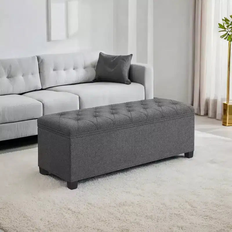 LEDREM 43.3 Panca Contenitore, Poggiapiedi con Gambe, Pouf Contenitore, Panca Rettangolare per Fondo Letto, Baule Contenitore, Carico fino a 300 kg, Robusta