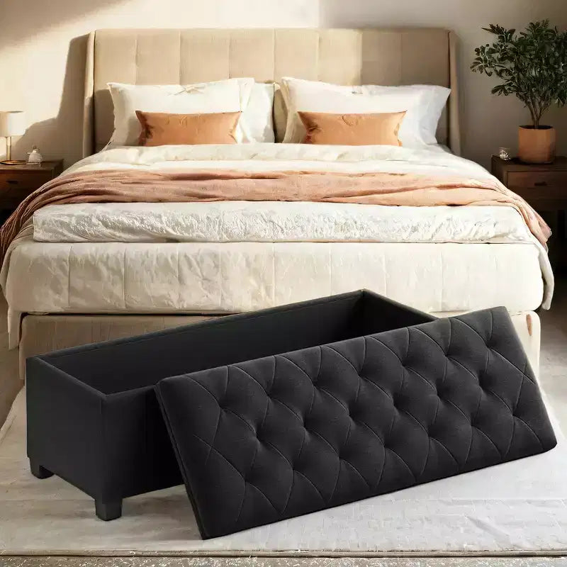 LEDREM 43.3 Panca Contenitore, Poggiapiedi con Gambe, Pouf Contenitore, Panca Rettangolare per Fondo Letto, Baule Contenitore, Carico fino a 300 kg, Robusta